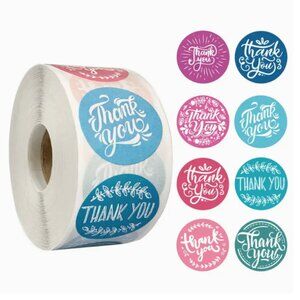 NEW 5 ROLLS OF THANK YOU MULTI COLORED FLORAL PACKAGE STICKERS (2500 TOTAL) 1"